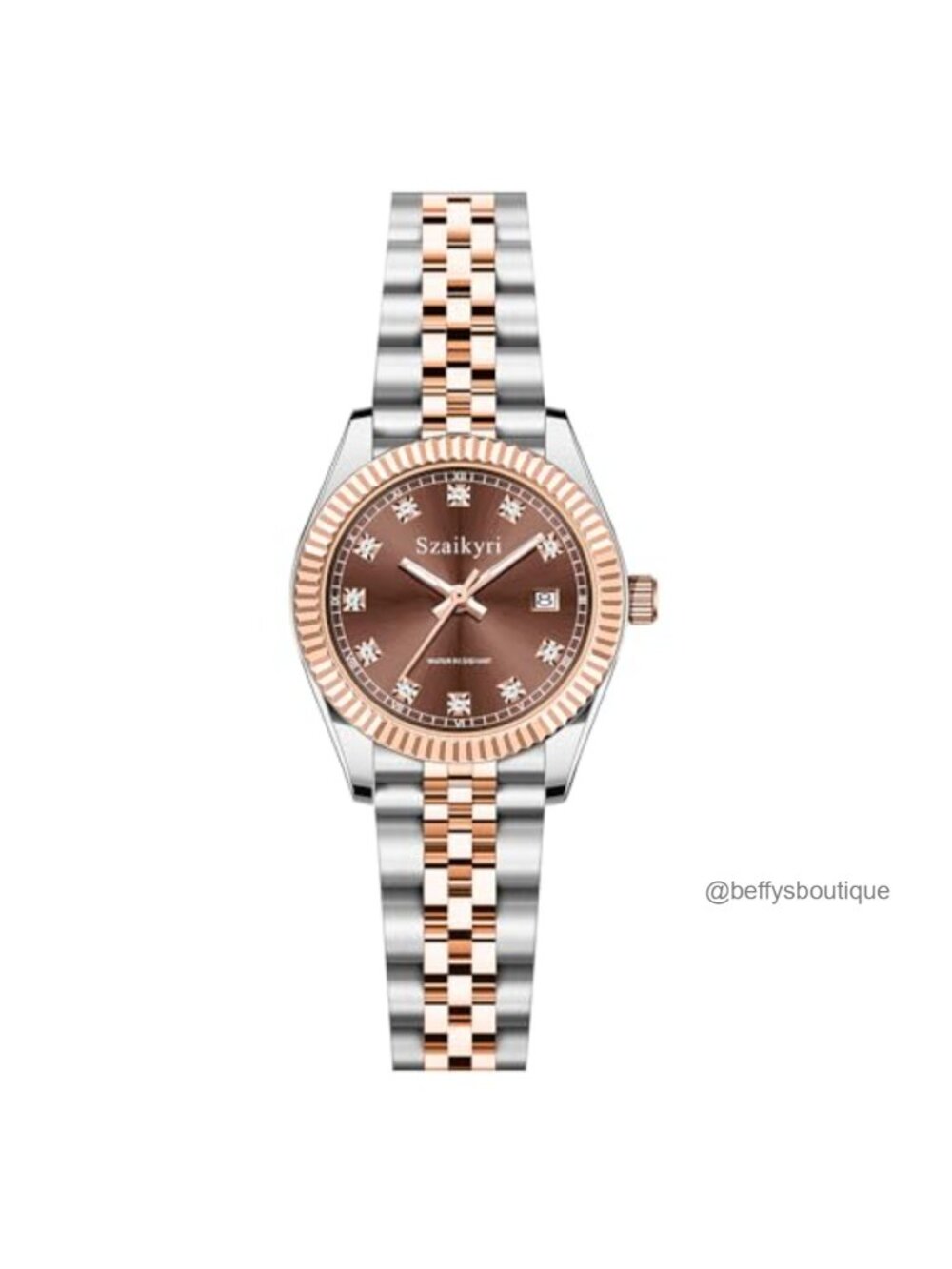 Classic Diamond Dress Watch Stainless Steel Band Calendar Water Resistant